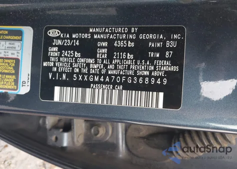 2015 Kia Optima Lx из США, поврежденный, VIN 5XXGM4A70FG368949